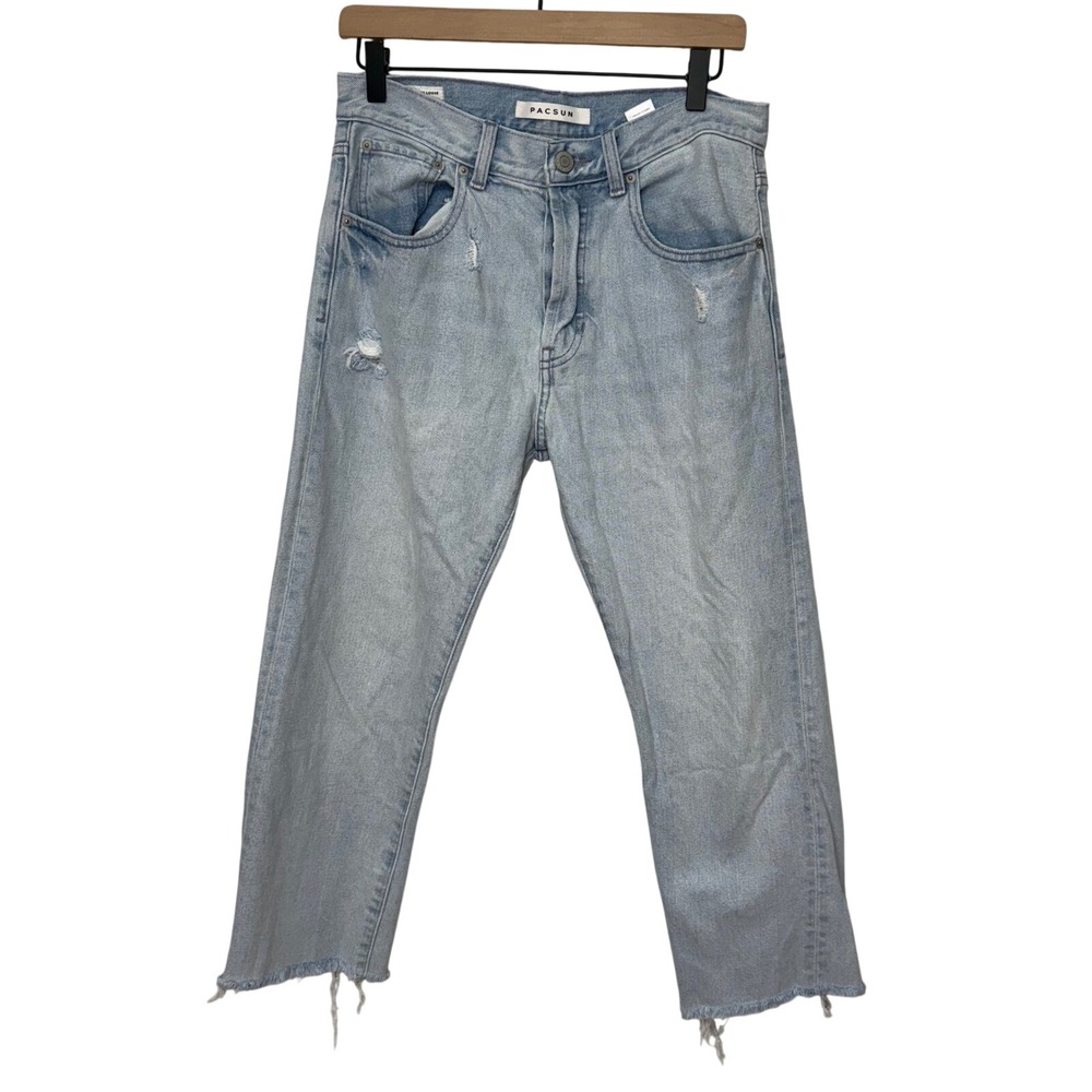 Pacsun Vintage Loose Jeans Distressed Frayed‎ Hem Button Fly Light Wash 29